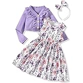 HINTINA Toddler Little Girls Dress And Cardigan Sets 2 Piece Floral Print Sleeveless Dress and Long Sleeve Cardigan Set