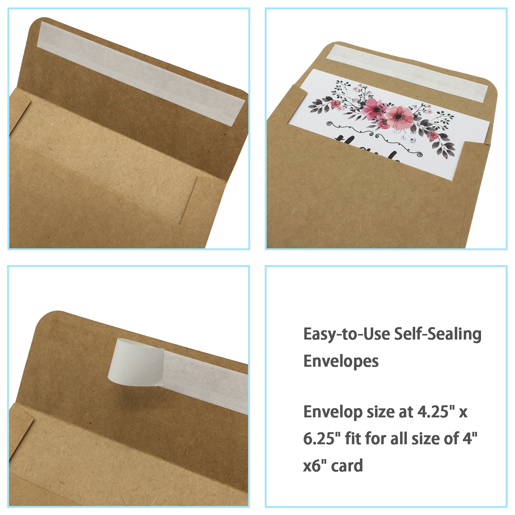 Kidepoch Thank You Cards 36 Assorted Set - 4 x 6 Inches - Blank Inside - Bulk Box Set with Kraft Envelopes Included