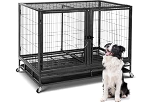 Oranland 48inch Metal Wire Dog Crate with Divider,Indestructible Dog Crate Kennel,Stackable Feature Dog Cage,XXL for Large Dogs,Sturdy Locks Design/Double Door with Wheels/Removable Tray