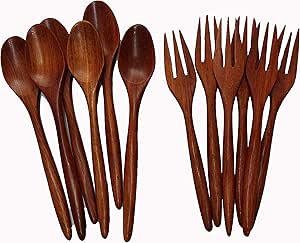 Bellezas cucharas y tenedores de madera de 5 pulgadas de longitud