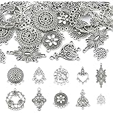 KitBeads 40Pcs 10 Styles Tibetan Chandelier Charms Antique Chandelier Components Links Teardrop Oval Connector Charms for Jewelry Making Bracelets Necklaces Bracelets