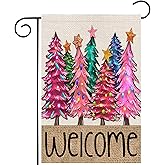 Welcome Christmas Garden Flags 12x18 Vertical Double Sided Outside, Christmas Trees Yard Flag Outdoor Winter Xmas Holiday Seasonal Decorations for Home
