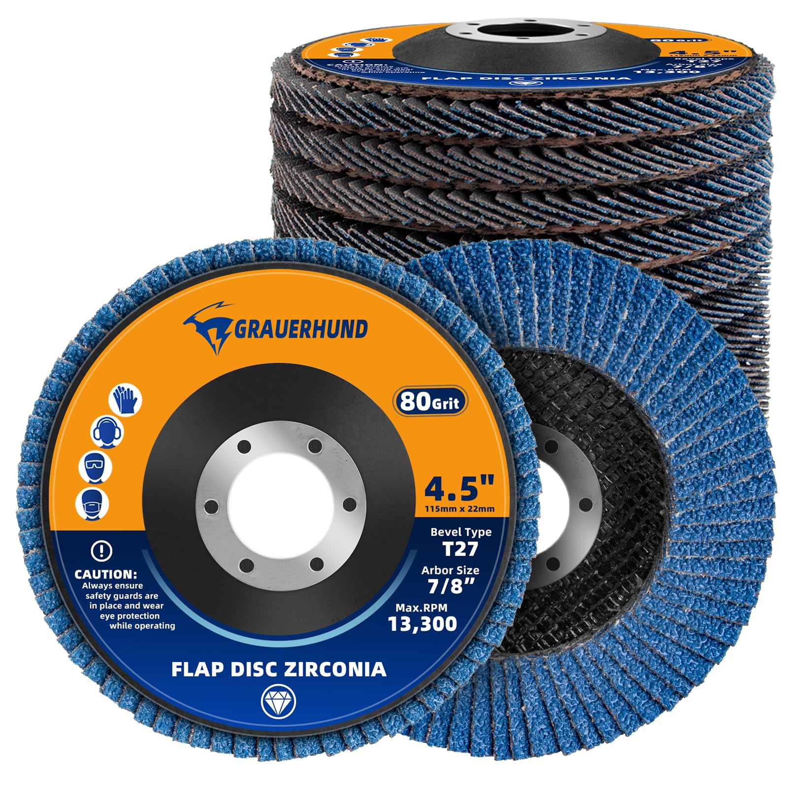 View 1 of 10 Pack Flap Discs 4 1/2" x 7/8" for Angle Grinder, 80 Grit T27 Flap Sanding Discs, 4 1/2 Inch Grinding Wheels, Zirconia Grinding Discs for Metal, Wood, and Stainless Steel Finishing