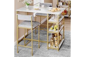 Fancihabor Dining Table Set for 2, Kitchen Table Set, Dining Room Table Set with 2 Velvet Upholstered Bar Chairs, 3 Piece Counter Height Table Set for Small Space, Apartment, Gray and Gold White