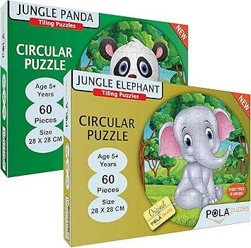 Pola Puzzles Jungle Elephant & Panda Puzzle Combo 2 in 1 Gift Pack 60 Pieces Tiling Puzzles Puzzles for Kids Age 5 Years and Above. Size: 28 cm X 28 cm