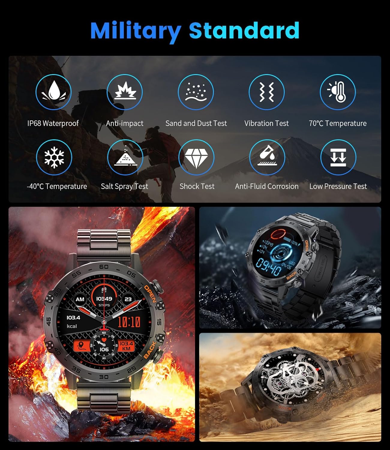 FOXBOX Smart Watch K-52 military standard durability and IP68 waterproof rating