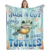 Wazzio Sea Turtle Blanket 40"x50", Just A Girl Who Loves Sea Turtle Gifts for Women, Ideal Turtles Decor for Birthday Turtles Theme, Special Cute Blanket Gift for Christmas Thanksgiving