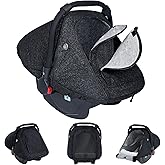 TSAYAWA Baby Car Seat Cover Winter, Warm Cozy Carseat Cover for Babies with Mesh Window Breathable, Full Protection Infant Car Seat Covers for Boys Girls, Windproof Newborn Car Seat Canopy, Black