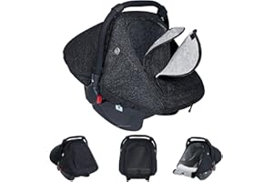 TSAYAWA Baby Car Seat Cover Winter, Warm Cozy Carseat Cover for Babies with Mesh Window Breathable, Full Protection Infant Car Seat Covers for Boys Girls, Windproof Newborn Car Seat Canopy, Black