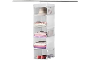 ZOBER Hanging Closet Organizer, 5-Shelf - Hanging Storage Organizer Shelves for Clothes, Towels, Toys - College Dorm Room, Nursery, & Home Closet