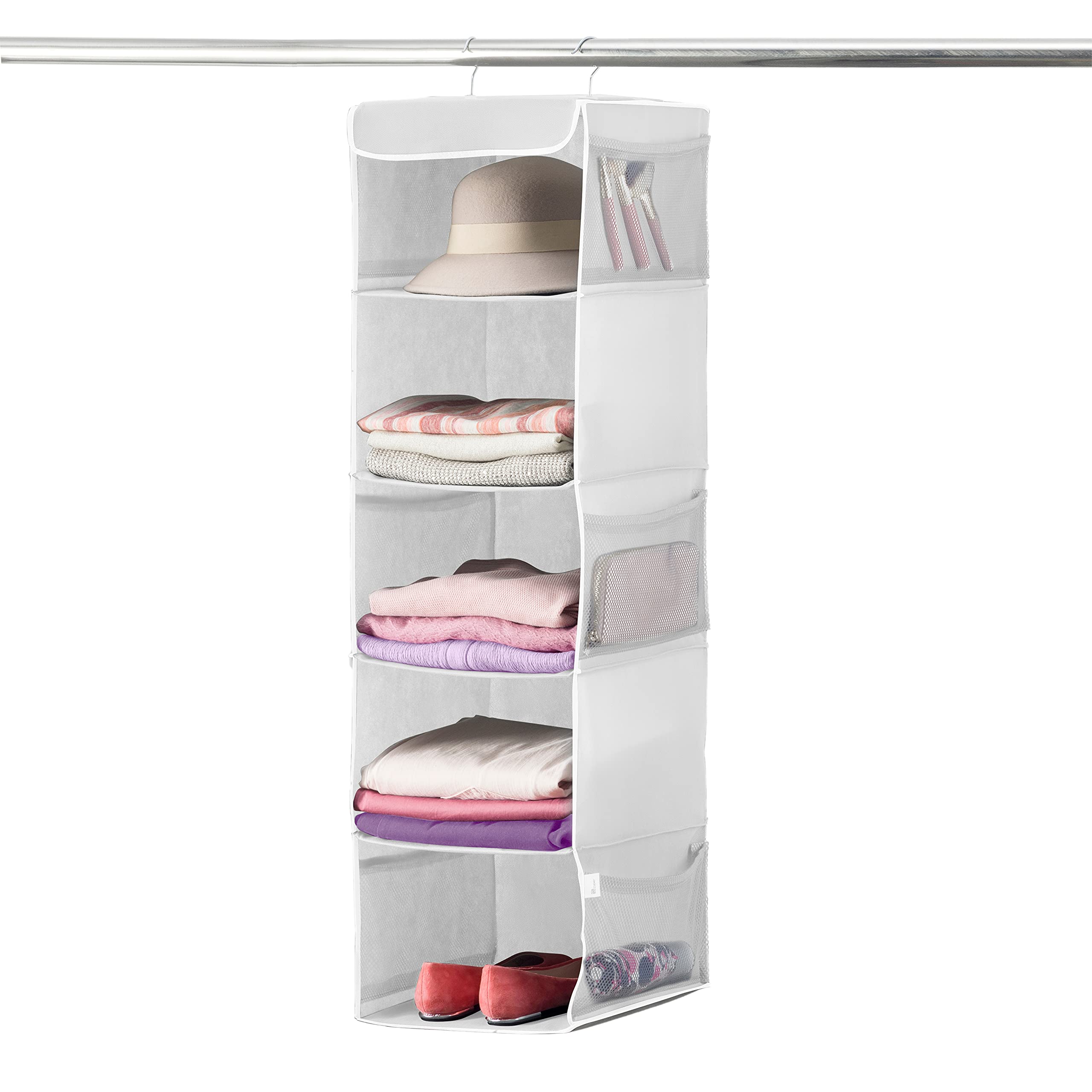 Photo 1 of ZOBER Hanging Closet Organizer, 5-Shelf - Hanging Storage Organizer Shelves for Clothes, Towels, Toys - College Dorm Room, Nursery, & Home Closet