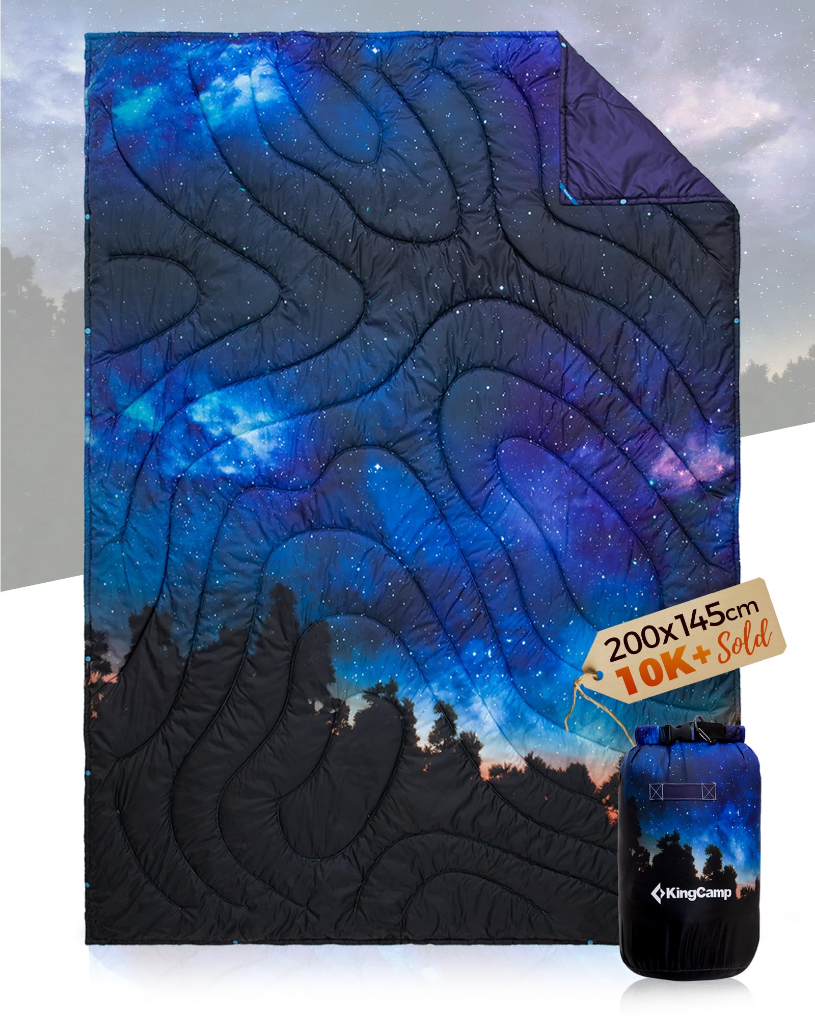 KingCamp Camping Blanket Lightweight Outdoor All-Weather Warm Thermal Throw with Snap Buttons, Packable Travel Blanket for Outdoor Picnics, Beach, Hiking, Car, Camping & Indoor 78.7" x 57.1"Starrysky — image 1