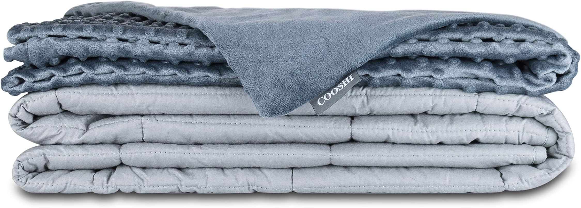 Cooshi Adult Weighted Blanket Queen Size 15 lbs | with Minky Duvet Cover | Cotton 60x80 | Grey Heavy Blanket | Glass Beads | For Adults Less Than 160 lbs