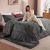 STWIENER Oversized King Comforter Duvet Insert 120"x120" - Plush Fluffy Heavy Winter Flannel, Extra Large Super King Size Breathable Microfiber with 8 Corner Tabs, All Seasons Warm Bedding (Grey)