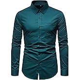 VANCOOG Men’s Long Sleeve Casual Button Down Dress Shirts with Chest Pocket