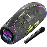WorryFree Gadgets Portable Bluetooth Speaker with Handle, Deep Bass, TWS, Microphone, 24-Hour Playtime, IPX6 Splashproof, 300W, Gray