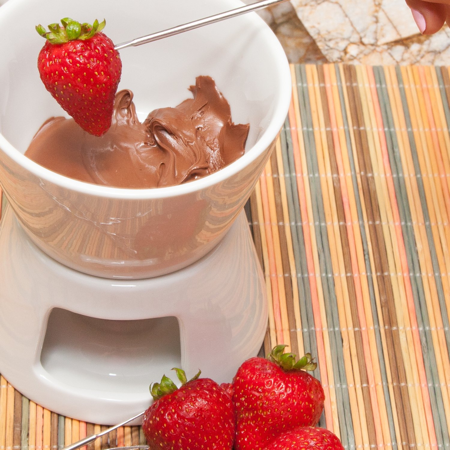 Ceramic Chocolate Fondue Set w/Forks Tea Light Porcelain Melting Pot