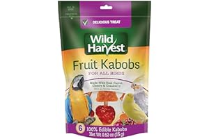 Wild Harvest Fruit Kabobs for All Birds, 6 Count, Made with Real Carrot, Cherry and Cranberry with Edible Skewer, 0.52 Ounce (Pack of 6)