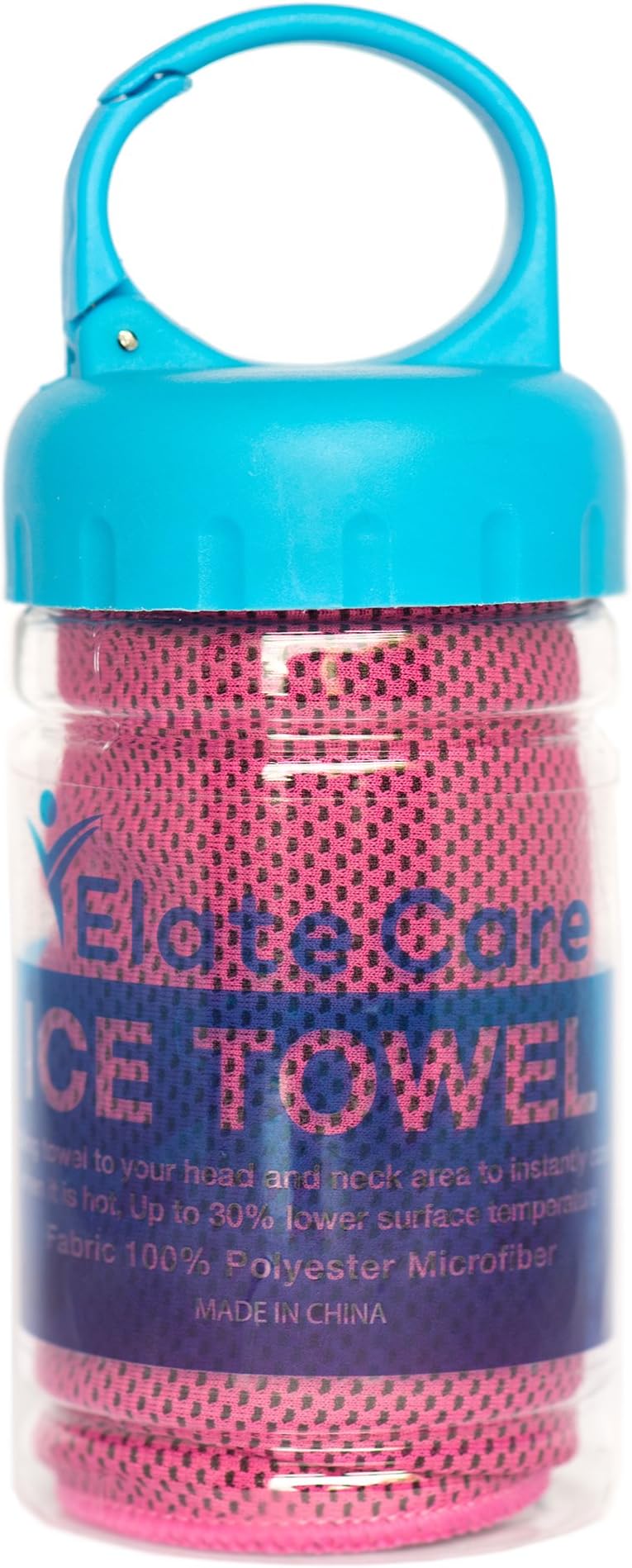 Elate Care Pro Sports Evaporative Cooling Towel, as Heat and Sweat Stress Reducer For Hot Flash, Sports, Workout, Fitness, Golf, Travel, Hiking, More with Bonus Clip-on Bottle (Rose)