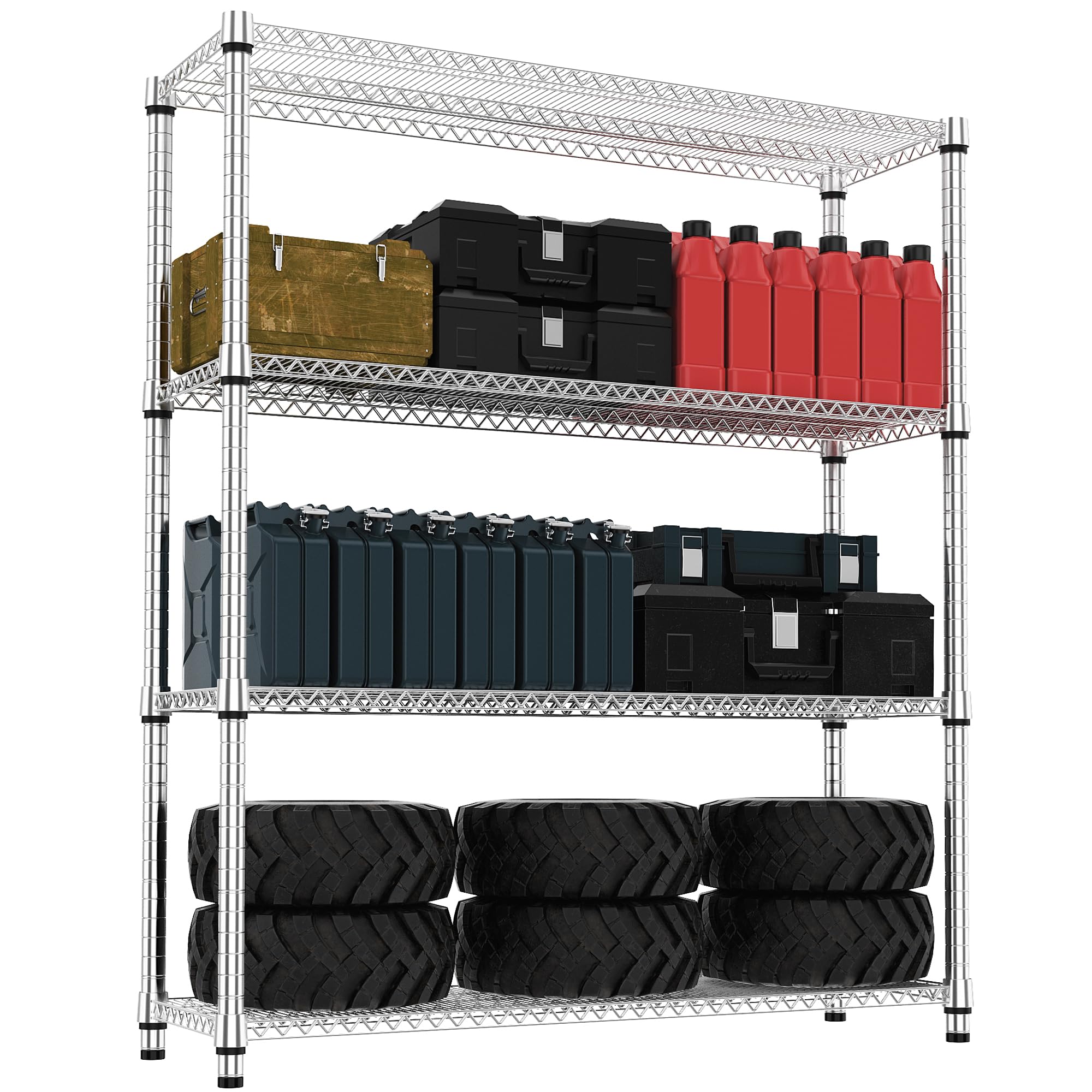 M MZG 4 Tiers Shelf 2640 lbs Steel Storage Shelving Utility Shelving Unit Steel Organizer Wire Rack for Home,Kitchen,Office,Garage Chrome 17.7" D x 47.2" W x 70.3" H Image
