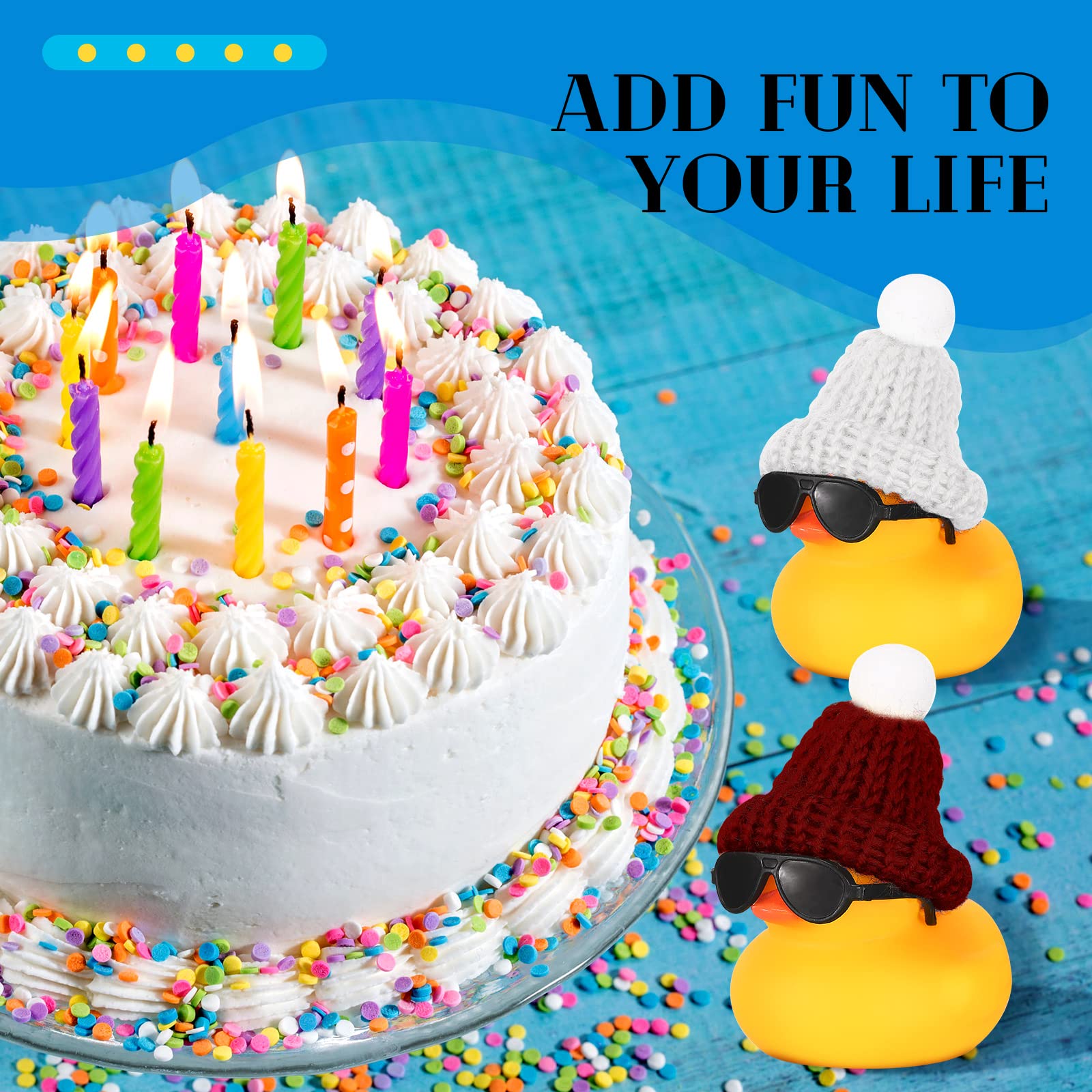 Chivao 12 Pcs Mini Rubber Ducks with Sunglasses/ Glasses and Hats/ Necklace, Cruise Rubber Ducks in Bulk Valentine Gift Small Bathtub Toy for Hiding Party Favor(Cute Style,Yellow)