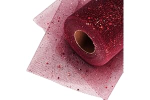 ABLEME DECO Glitter Tulle Fabric Rolls 6 Inch 50 Yards (150FT) Sequin Sparkling Ribbon Spool Netting for Wedding, Tutu Skirt, Gift Wrapping, Party Decoration (Burgundy)