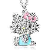 SALLY ROSE Hello Kitty Enamel and Pave Crystal Pendant Necklace Official License, Gold or Silver Tone 16"+3" Hello Kitty Necklace, Sanrio Gifts