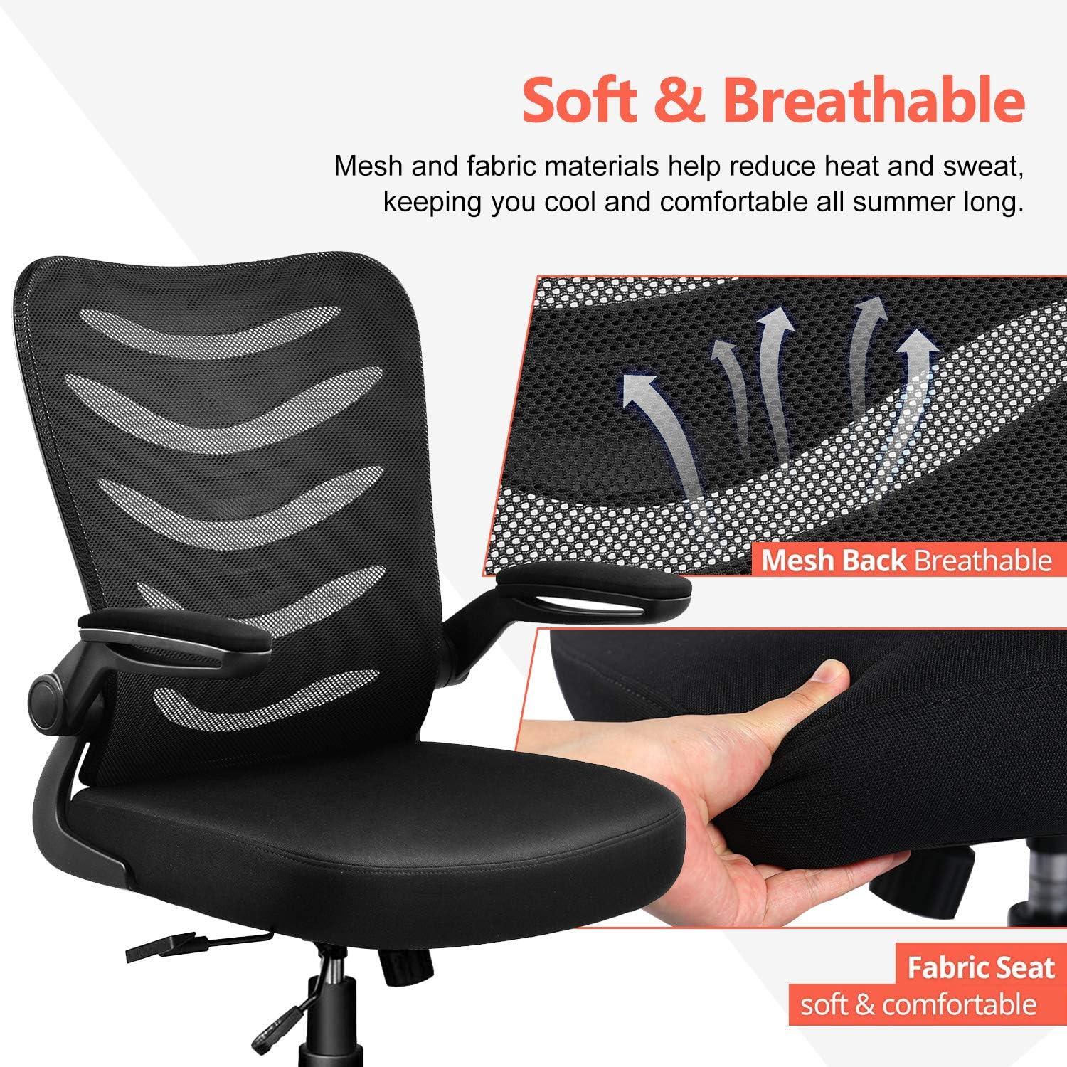 ComHoma Desk Chair Ergonomic Office Chair Mesh Computer Chair with Flip Up Arms Lumbar Support Adjustable Swivel Mid Back for Conference Home Office, Black: Furniture & Decor
