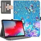 iPad Air 13 inch Case M3/M2 (2025/2024), iPad Pro 12.9 6th/5th/4th/3rd Generation with Pencil Holder Multi-Angle View Adjustable Stand Shockproof Pocket/Hand Strap/Auto Wake Sleep, Flower Butterfly