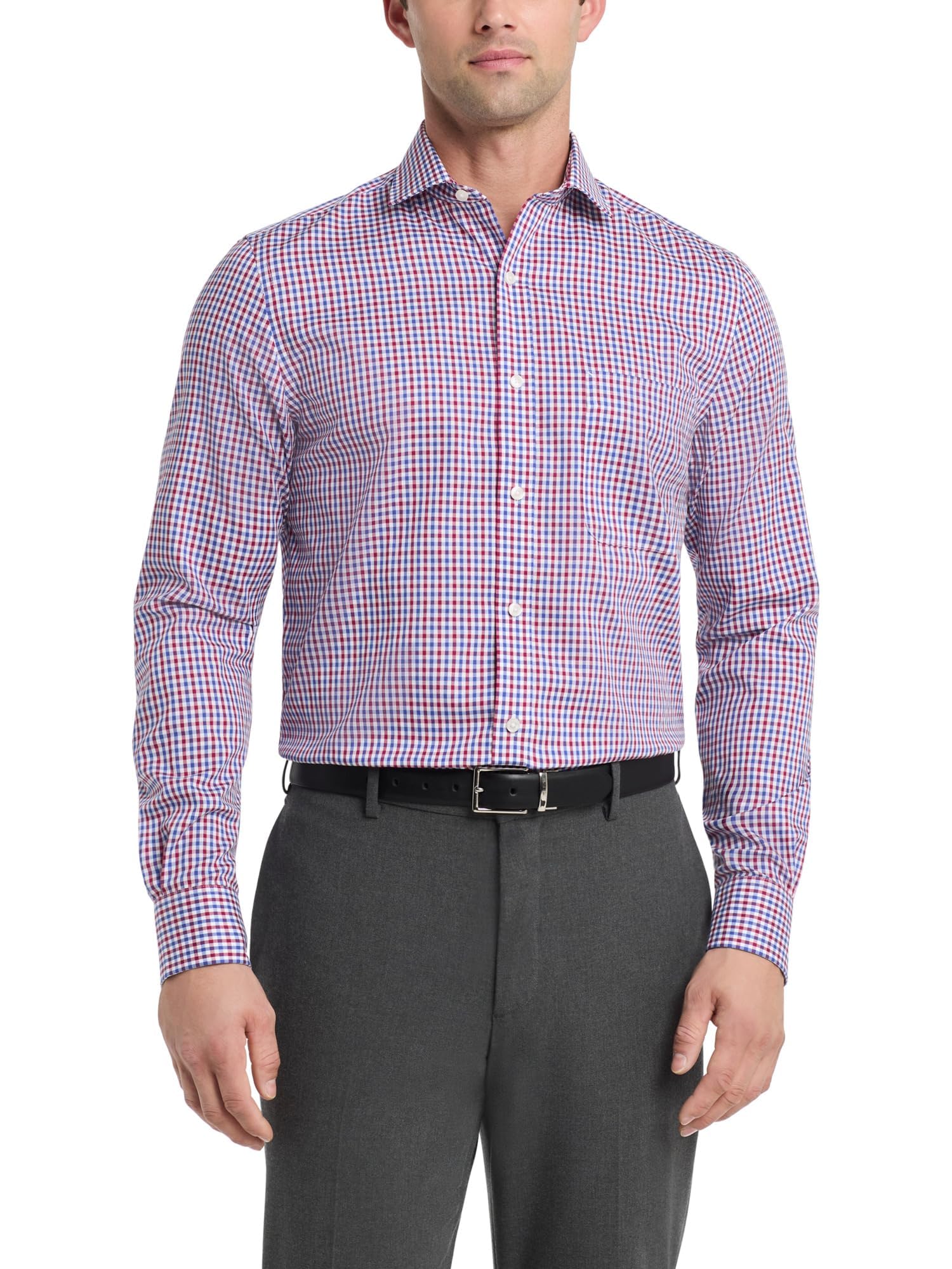 Tommy Hilfiger mens Regular Fit Non Iron Check Dress Shirt, Rouge, 18.5 Neck 34 -35 Sleeve US Image