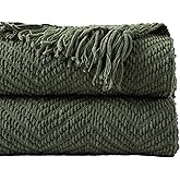 BATTILO HOME Olive Green Throw Blankets for Couch, Knitted Green Throw Blanket for Bed, Super Soft Warm Large Throws for Home Decor, 60" x 80"
