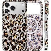 Solanaluna Compatible with MagSafe Case for iPhone 17 Pro Max Case,Luxury Sparkle Translucent Clear Vintage Golden Cheetah Leopard Print Silicone Cover for Girls Women Protective Phone Case