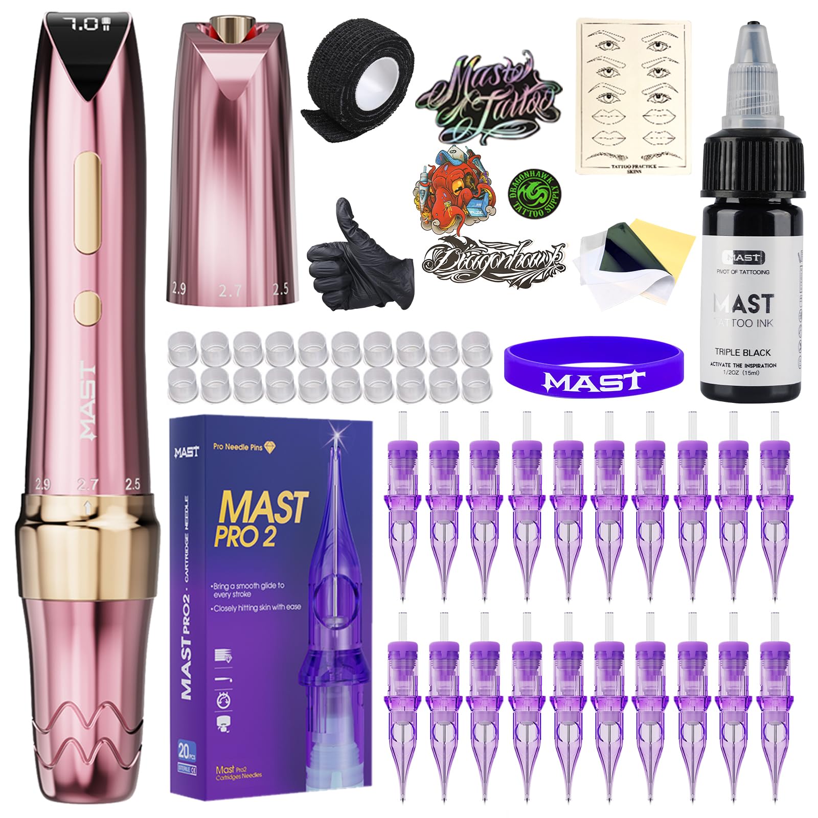 Photo 1 of Mast Tattoo P60 Tattoo Kit Cordless Cord Complete Tatttoo Gun Kit Pen Machine 5 Strokes Length Rca Part Pro2 Needles