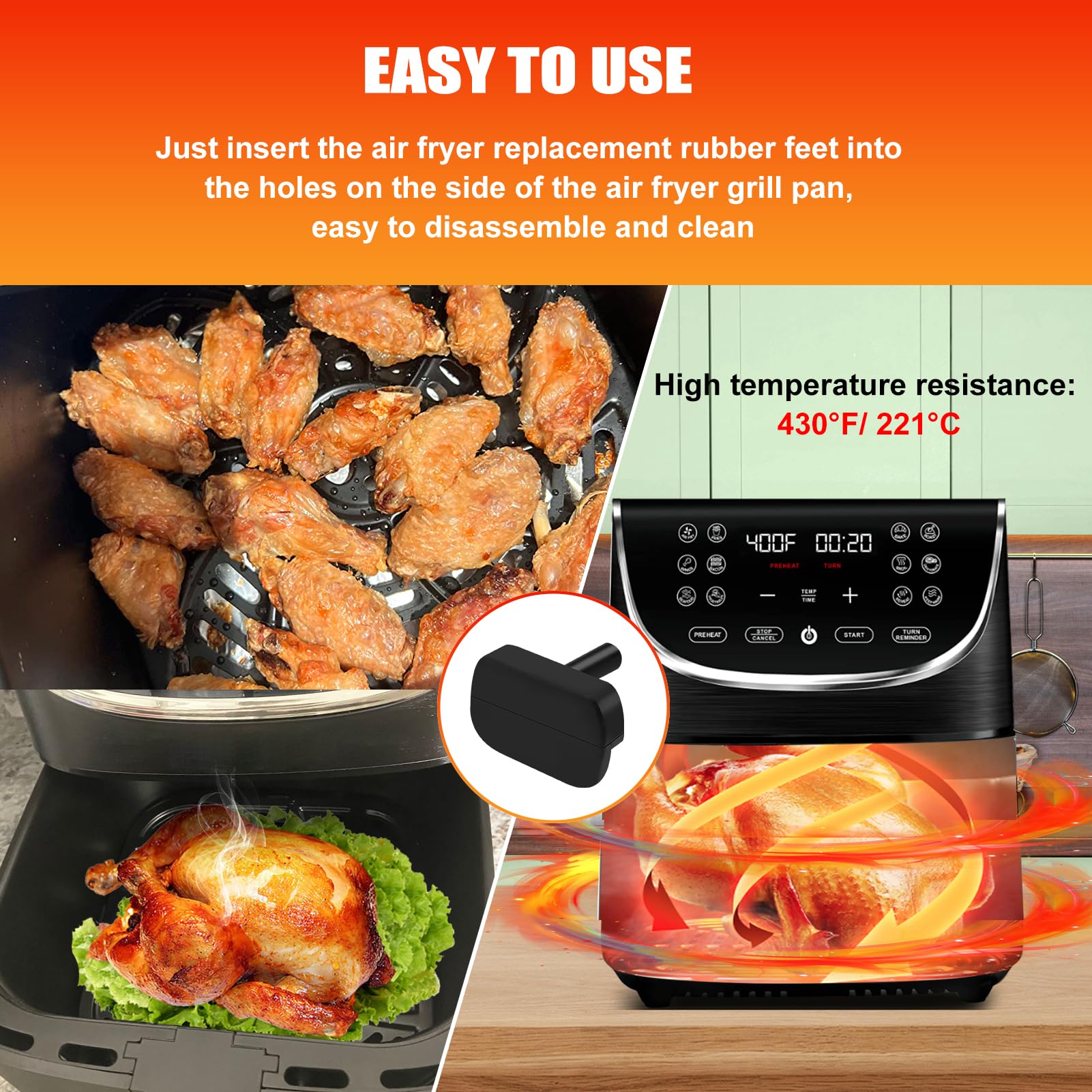Air Fryer Rubber Feet for Gourmia GAF686 GAF798 GAF838 Air Fryer Oven etc, 4 PCS Heat Resistant Food Grade Anti-scratch Silicone Air Fryer Replacement Parts Tabs Tips Accessories Covers