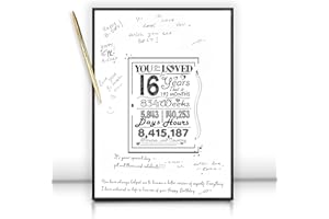 DOUBLESHOOT Framed Sweet 16 Birthday Decorations for Boy or Girl 12"X16" With Pen & Wall Hanger, 16th Birthday Decorations Party Favor Sign Poster, Guest Book Alternative, Jumbo Sweet 16 Card for Boys & Girls