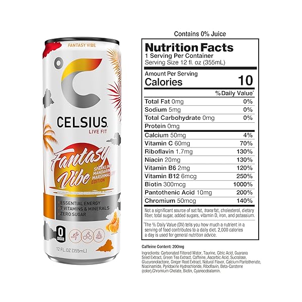 CELSIUS SPARKLING FANTASY VIBE, FUNCTIONAL ESSENTIAL ENERGY DRINK, 12 FL OZ (PACK OF 12)