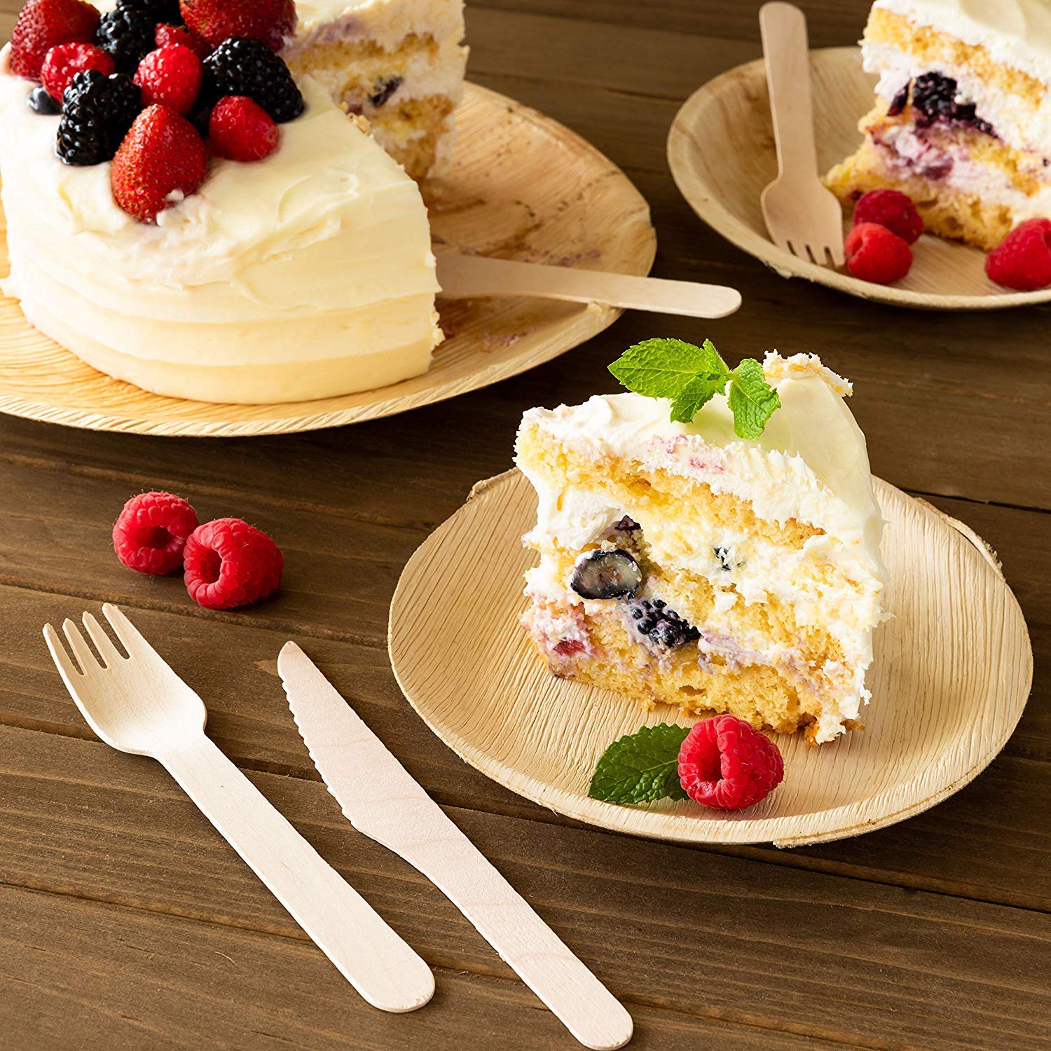 Disposable Wooden Cutlery Set Birchwood- Eco Friendly Biodegradable Wooden Cutlery - Plastic Free Wooden Disposable Utensils - Compostable Cutlery - 120 Wooden Forks,120 Wooden Spoons,60 Wooden Knives