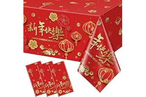 YIDAKO 3Pack Chinese New Year Plastic Tablecloth Disposable 2025 Happy New Year Party Table Cloth Rectangle Table Covers for Lunar Chinese Spring Festival Party Decorations and Supplies,54x108inch