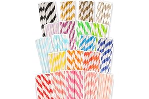 200-packs Stripes Paper Straws Rainbow Drinking Paper Straws Disposable Straws Bulk(20-Mulit Color) qiqee