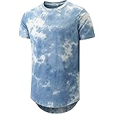 KLIEGOU Mens Hip Hop Tie-Dyed Hipster Curve Hem T Shirt