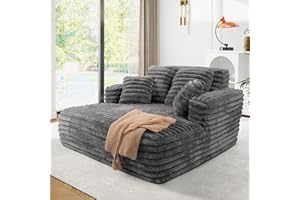 JEEOHEY 56"W Oversized Chaise Lounge Chair Indoor,Plush Faux Fur Sleeper Sofa Couch Bed with Pillows&Wide Armrest,Fluffy Comfy Cloud Sofa,Compression Foam Boneless Couch for Living Room,Bedroom(Grey)