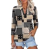 ZHENWEI Women's 3/4 Length Sleeve V-Neck Collared Tops Summer Business Casual Work Polo Shirts 2025