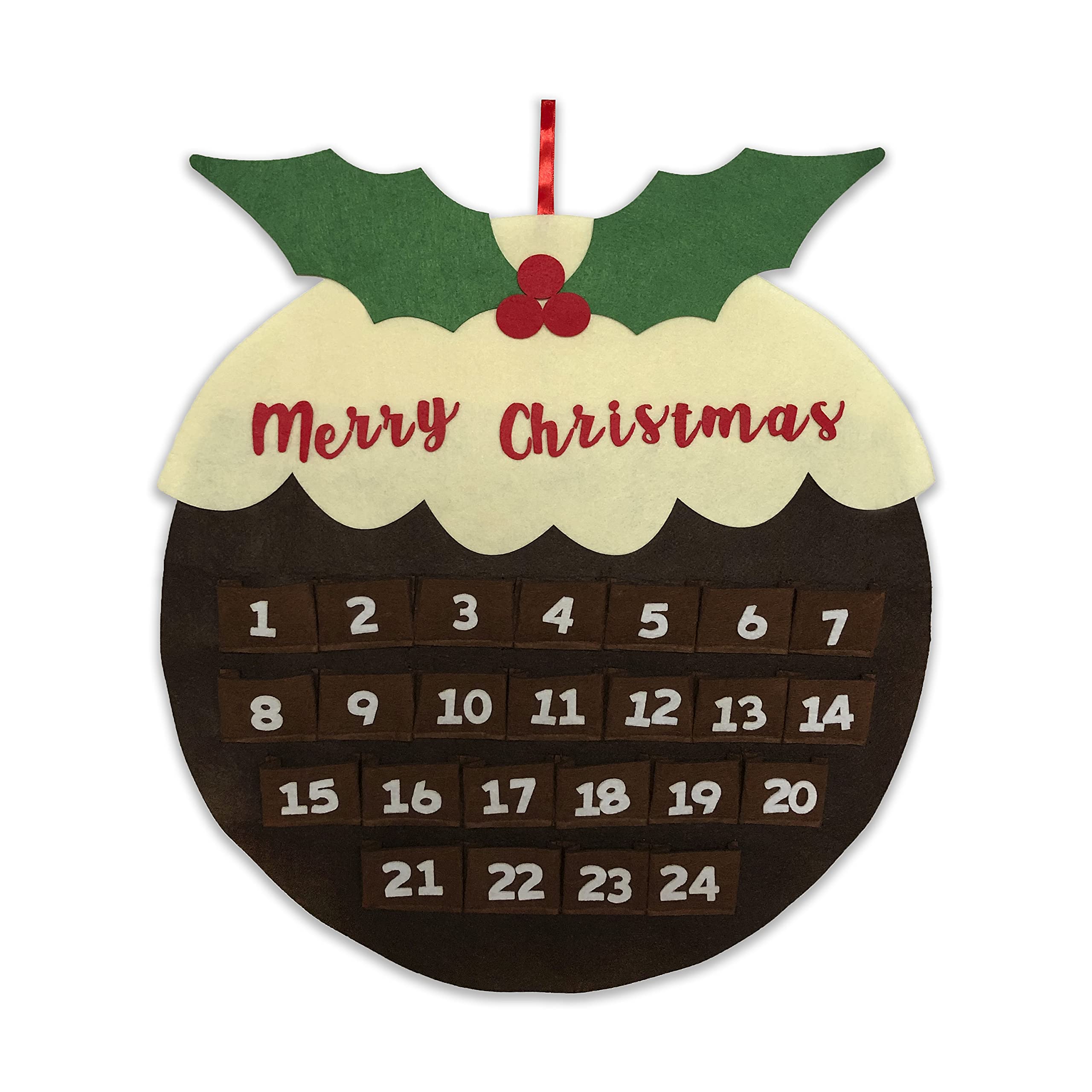 RockParty Large Felt Christmas Advent Calendar with Pockets – Hanging Countdown Decoration for Kids & Families (Pudding)