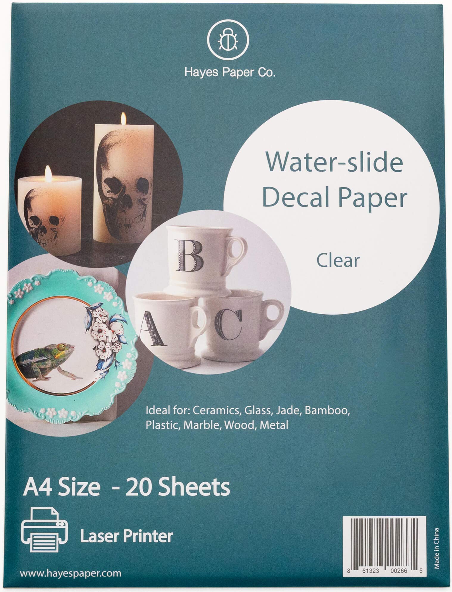 Hayes Paper, Waterslide Decal Paper LASER CLEAR 20 Sheets Premium Water