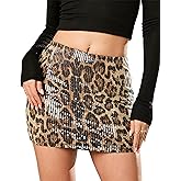 Cantonwalker Women's Mini Skirt Sequin High Waist Stretch Bodycon Sparkly Short Skirts 22