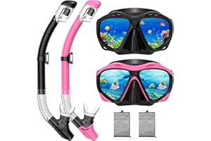 WUTRYE Snorkeling Gear for Adults, Dry Top Snorkel Mask Set, Diving Scuba Mask, Swimming Goggles with Nose Cover, HD Tempered Glass Panoramic Swim Freediving Anti-Leak Anti-Fog Travel Packages