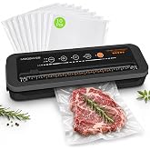 MEGAWISE Vacuum Sealer Machine, 80kPa, Built-In Cutter, Dry/Moist | 80kPa suction, 10&ndash;20 second sealing, built-in cutter, dry and moist modes, 12-inch seal, external vacuum port, 10 bags