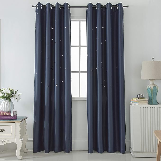Children Blackout Curtains, Thermal Insulated Kids Room Curtain Panels Creative Hollow Star
