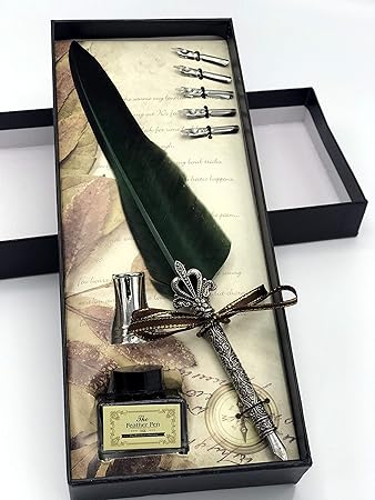 Gold Leaf Dip Feather Pen Set Calligraphy Pen Set Writing Quill Ink Dip Pen With 5pcs Nib Dark Green Amazon In Office Products