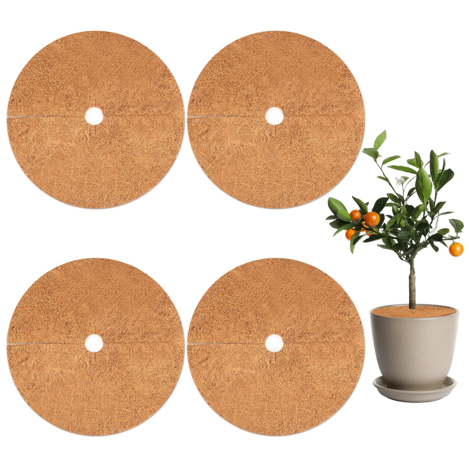 Haocjanc Pack of 4 Coconut Mulch Discs, Brown, 30 cm, Coconut Mat, Winter Protection, Reusable Coconut Mat, Plants, Coconut Plant Protection for Home, Office